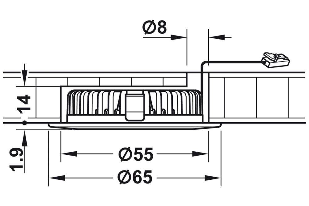 Recess/surface mounted downlight, Häfele Loox LED 2020 12 V drill hole ⌀ 55 mm zinc alloy