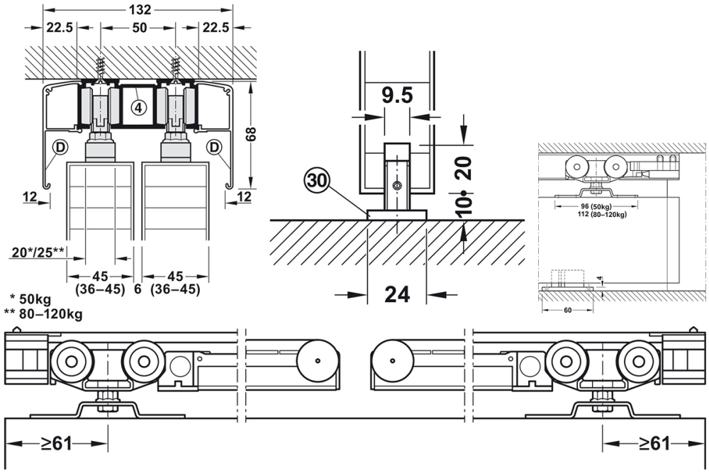 مجموعة مُعَدّات الباب الإنزلاقي – Slido D-Line11 50P–120P