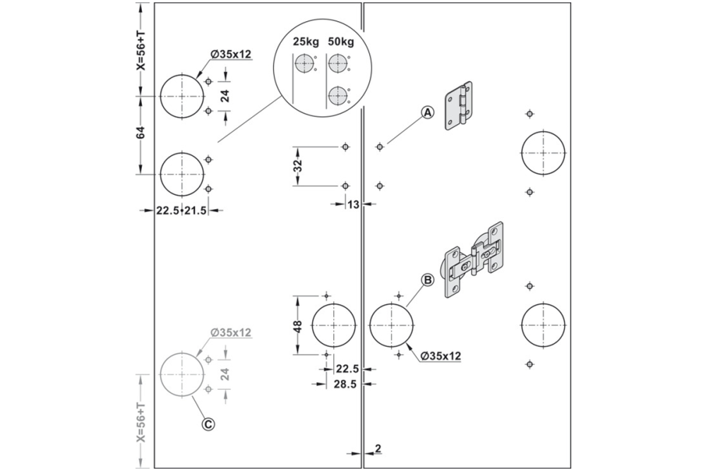 Sliding door fitting, Häfele Slido F-Fold61 25A, set