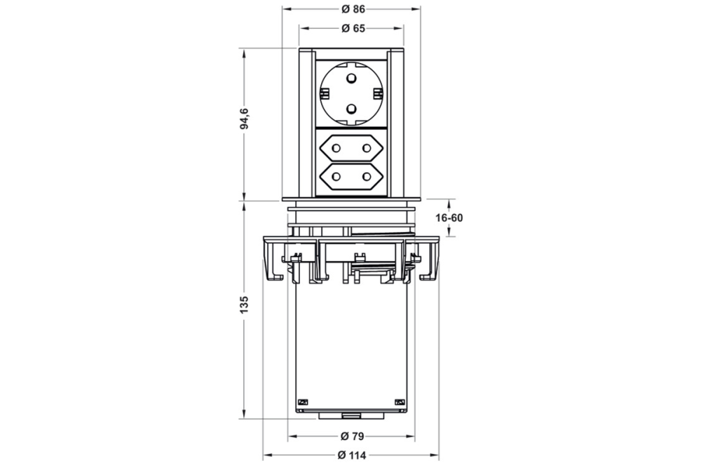 عنصر مقبس كهربائي، طراز Push، قابل للإخفاء – 230 فولت