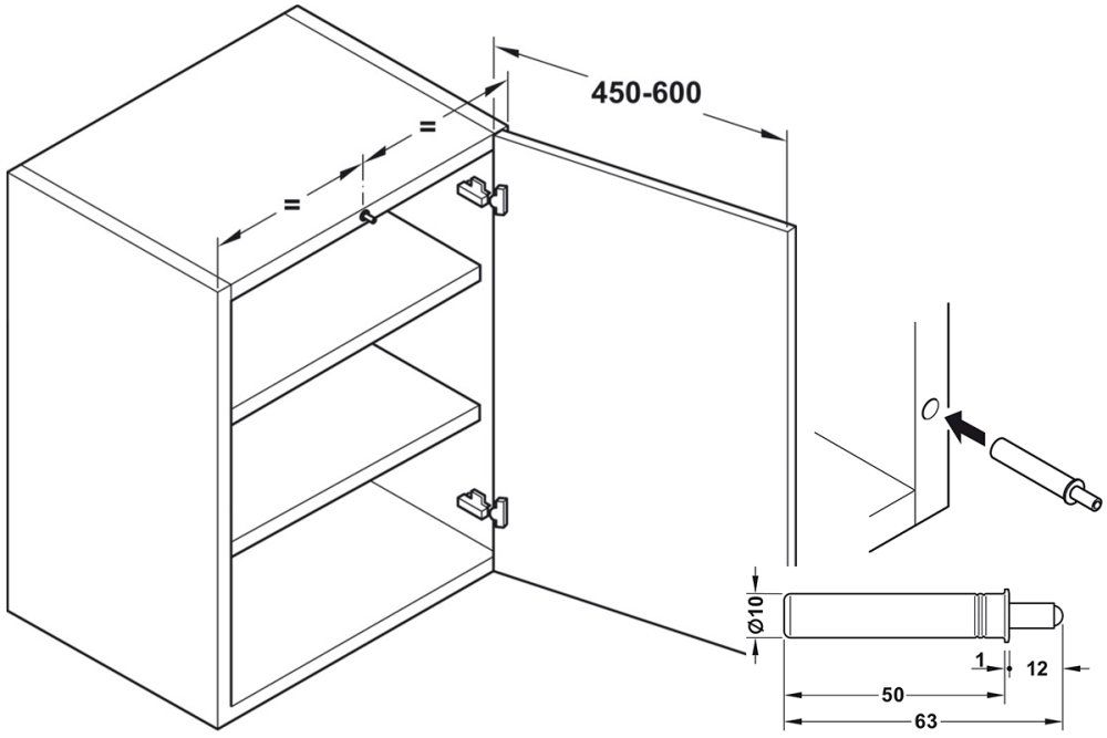 Soft closing mechanism for doors, Smove, for installation in side panels opposite the hinge side
