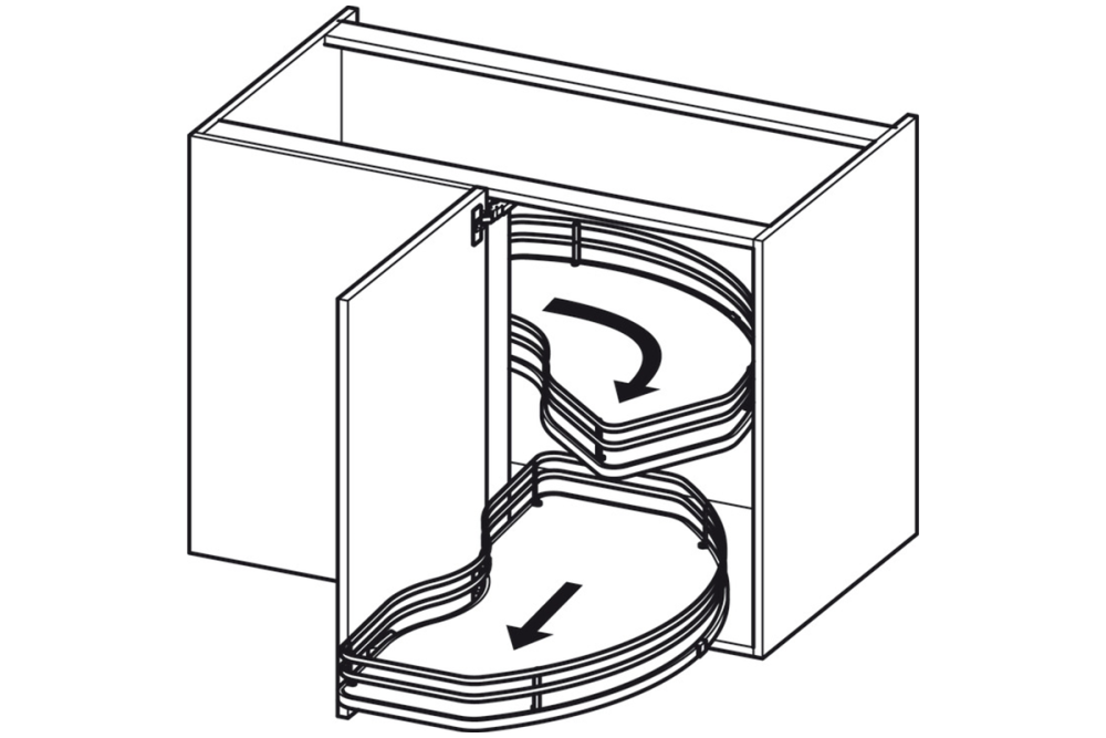 Spindle with adjustable height, corner cabinet half circle carousel fitting, height adjustable
