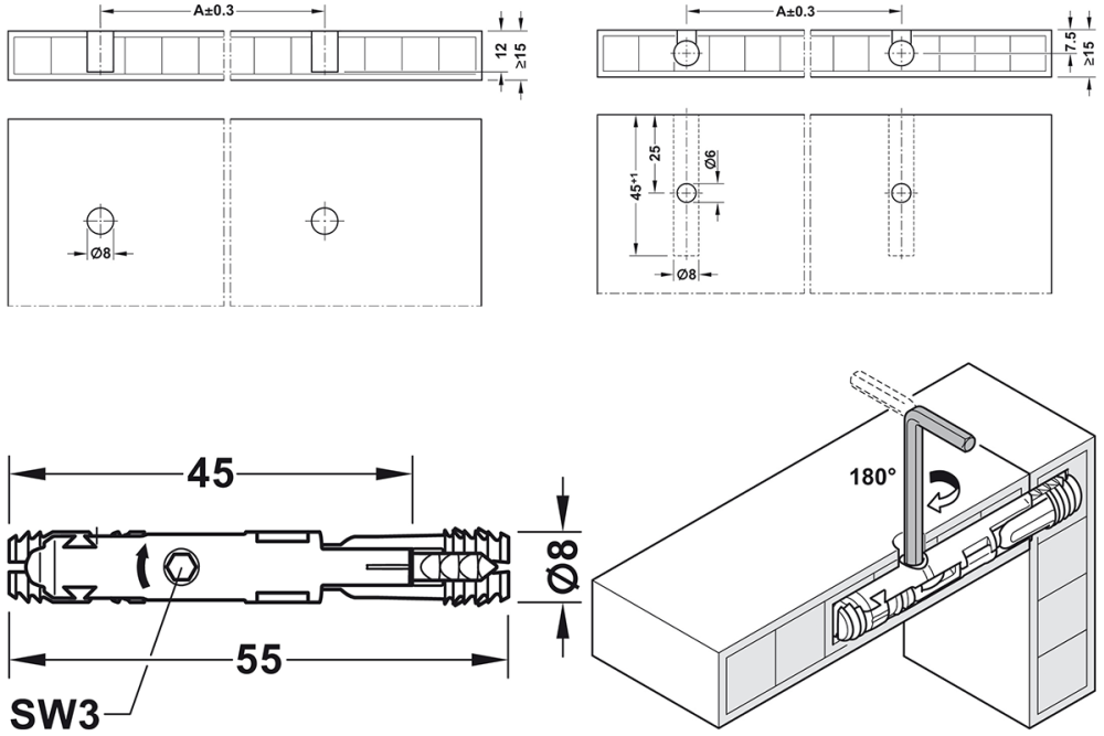 وصلة تثبيت توسعية – Häfele Ixconnect SC 8/60
