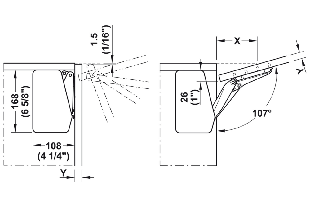 Stay flap fitting, Häfele Free flap 3.15
