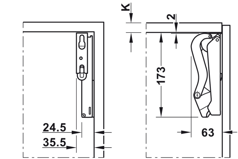 Stay flap fitting, Häfele Free space 1.11, with handle