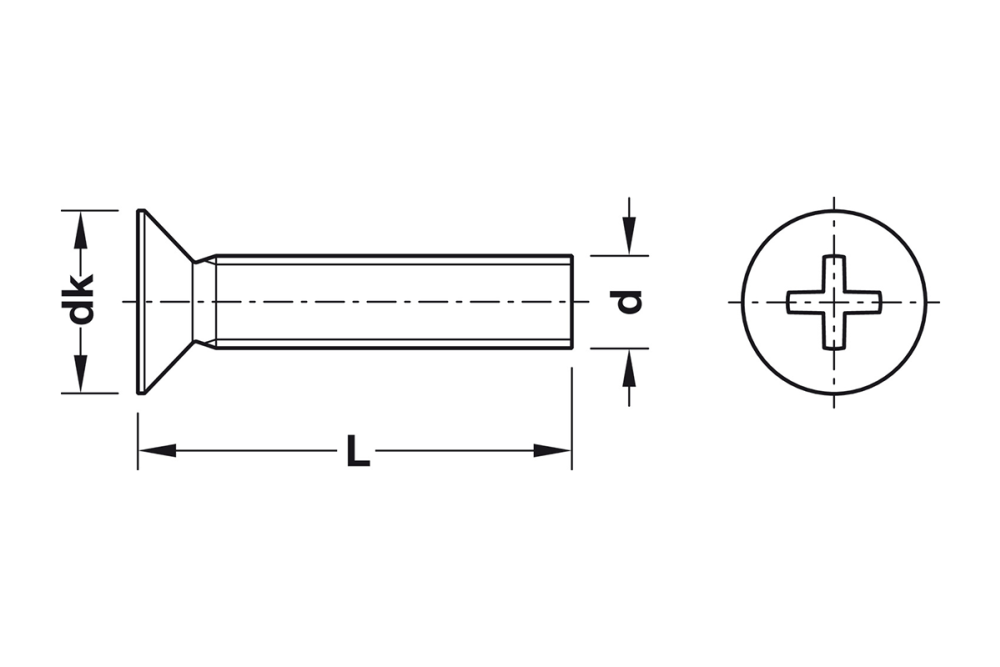 Threaded screw, Countersunk head, cross slot, PH, DIN 965, zinc plated
