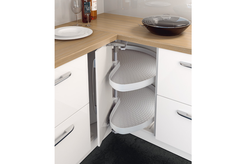 Three quarter circle carousel fitting, corner cabinet, with cabinet