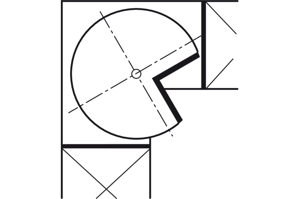 Three quarter circle carousel fitting, corner cabinet, with cabinet
