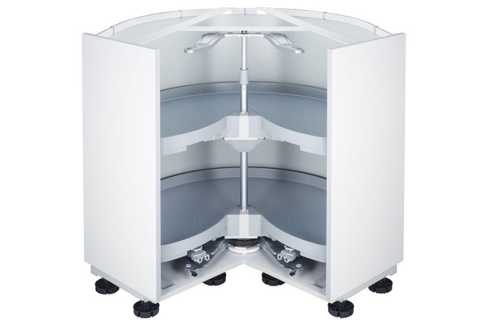 Three quarter circle carousel fitting, corner cabinet, with cabinet