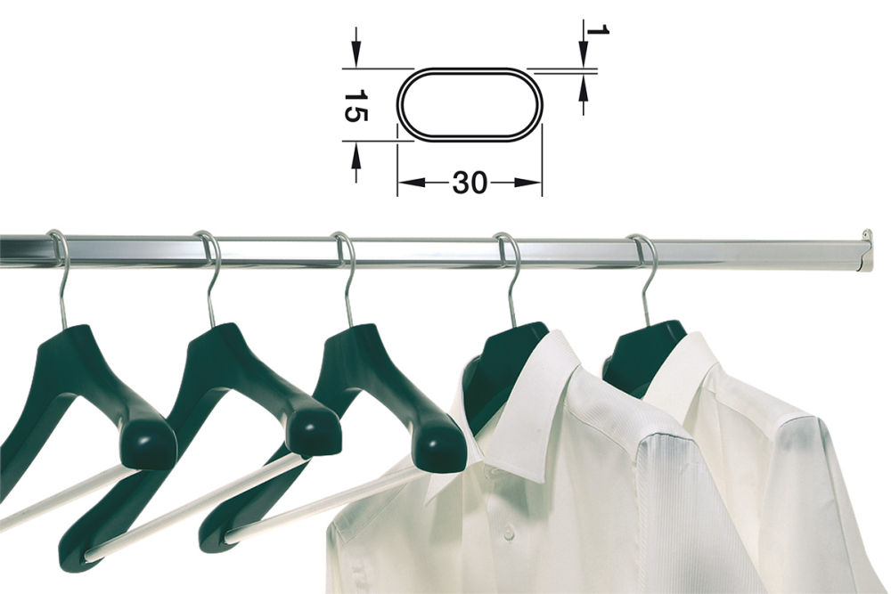 Wardrobe rail, OVA 30 x 15 mm
