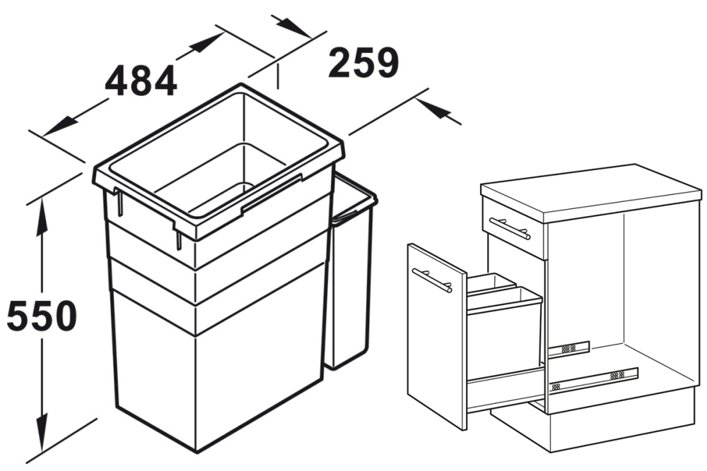 Waste bin, 1 x 38 and 1 x 7 litres, Hailo AS Euro Cargo