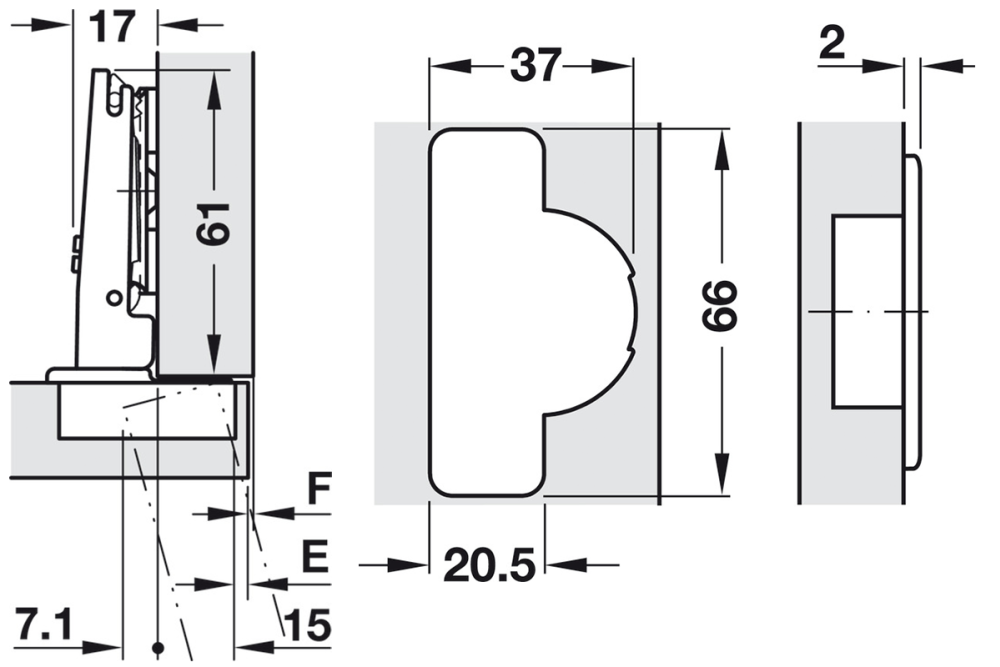Concealed hinge, Häfele Metalla 510 A/SM 110°, full overlay mounting