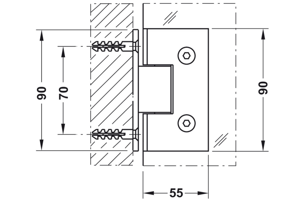 shower door hinge, For wall-glass connection
