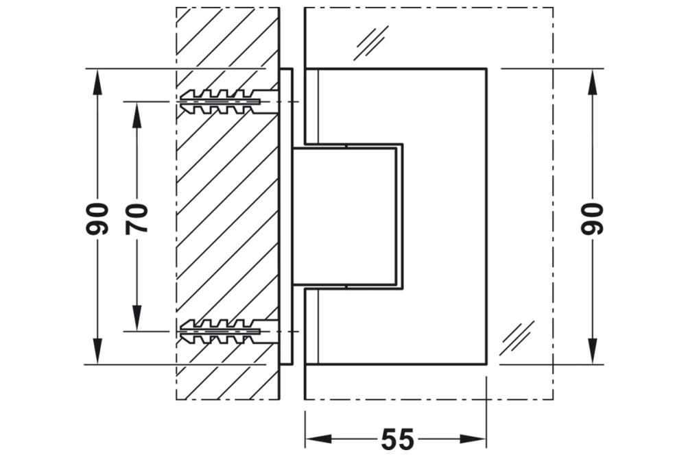shower door hinge, For wall-glass connection