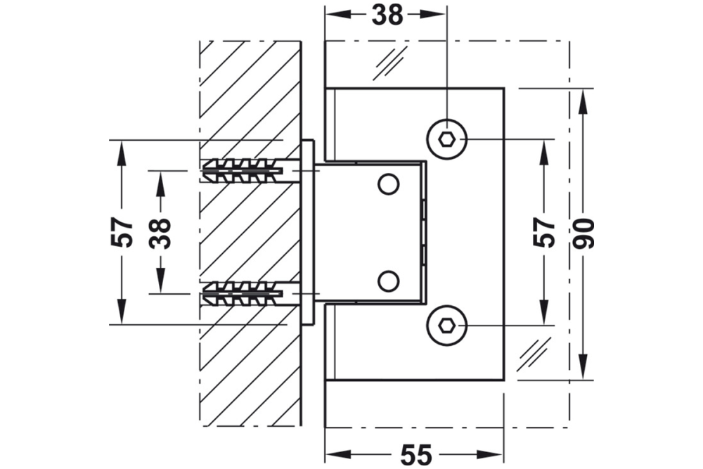 shower door hinge, Straight, adjustable, Aquasys