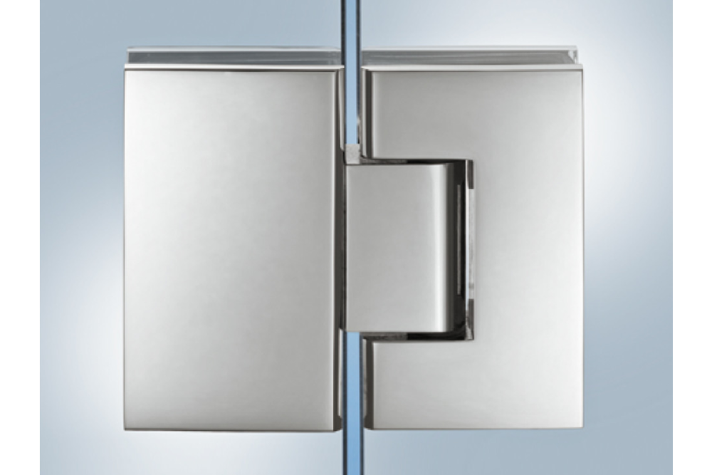 shower door hinge, for glass-glass connections, 180° glass front