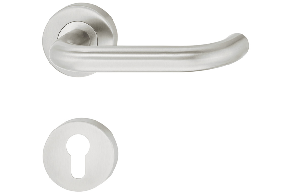 Lever handle on rosette, Häfele Startec model LDH 2170 stainless steel, fire resistant door