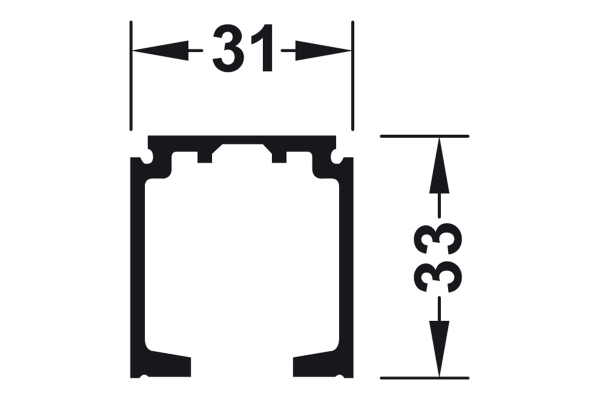 Single running track, pre-drilled, W x H: 31 x 33 mm